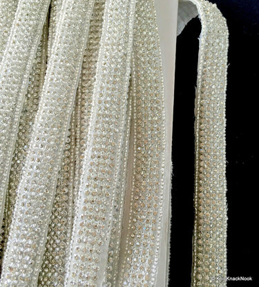 White And Silver, Superior Quality Rhinestone Trim Ribbon One Yard Trim, 20 mm Wide